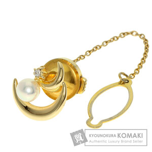 MIKIMOTO ミキモト パール 真珠 ダイヤモンド ムーンモチーフ ブローチ K18イエローゴールド レディース 中古