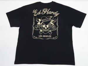 未使用 ED HARDY エドハーディー 半袖Tシャツ 1278-3561 メンズ 3L ブラック 綿100% プリント 刺繍 スカル キングコング メール便可