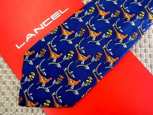 ♪32896C♪良品【鳥 雉 キジ キノコ 葉っぱ 植物 柄】ランセル【LANCEL】ネクタイ