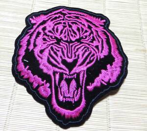 濃桃◎虎顔◆新品　闘魂　威圧　激オコTIGERとら　トラ　刺繍ワッペン◆フライトジャケット◇ミリタリー・サバゲー◇■洋服・衣類・衣服DIY