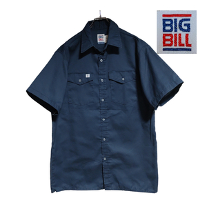 BIG BILL 半袖ワークシャツ size L ネイビー ピスネームタグ ゆうパケットポスト可 古着 洗濯 プレス済 m11