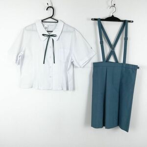 1円 ブラウス スカート 紐タイ 上下3点セット 大きいサイズ 夏物 女子 学生服 中学 高校 白 制服 中古 ランクC NA7838