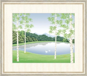 高精細デジタル版画 額装絵画 竹内 凛子（たけうち りんこ）作 「湖畔清風」 F8