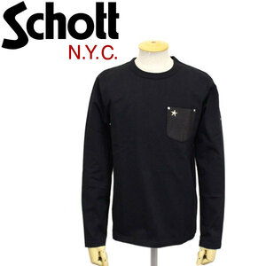 Schott (ショット) 3173078 LEATHER POCKET T-SHIRT ONE STAR レザーポケット ロングTシャツ ワンスター 09-BLACK S