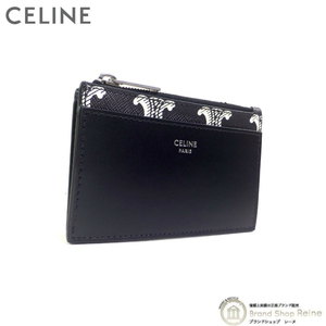 セリーヌ （CELINE） トリオンフ ジップ付きカードホルダー コインケース 10F99 ブラック×ホワイト （未使用品）中古