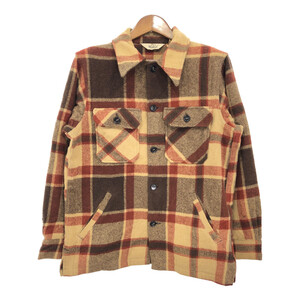 70年代 WOOLRICH ウールリッチ ウール シャツ ジャケット ヴィンテージ チェック ブラウン (メンズ M) 中古 古着 S0912