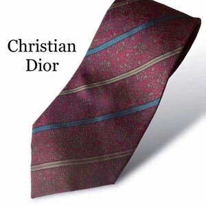 Christian Dior クリスチャンディオール ストライプ シルク100％ ネクタイ ヴィンテージ vintage エンジ ボルドー silk