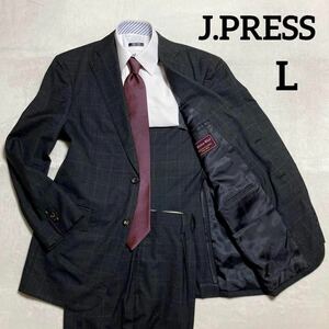 1円〜 J.PRESS ジェイプレス セットアップ テーラードジャケット スーツ ワンタック チェック グレー AB5 L ウール 