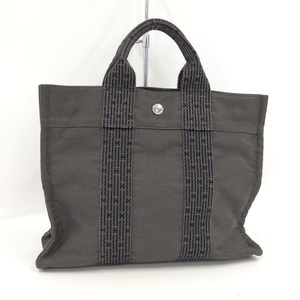 【中古】HERMES エールライントート PM 手提げ ハンドバッグ キャンバス グレー