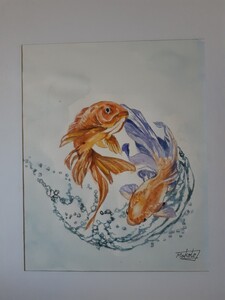 水彩画　金魚