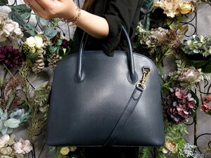 ●超美品●CELINE セリーヌ●カーフ レザー 本革●2way ハンド バッグ●ネイビー●ゴールド金具●斜め掛け●A4 収納●書類 かばん●Js49630