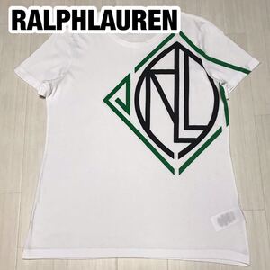  美品 LAUREN RALPH LAUREN ローレン ラルフローレン 半袖Tシャツ M ホワイト ビッグロゴ プリントTシャツ