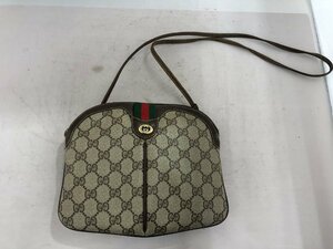 【GUCCI】グッチ　シェリーライン　GGスプリームポシェット　ショルダーバッグ　ベージュブラウン系　レザー　SY02-FH4