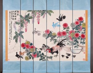 ■大成美術■【斉白石書 紙本 花鳥図通景六条屏】 （検）近代書画家 中国画 墨寶妙品 中国書道 掛け軸 古美術 骨董 322