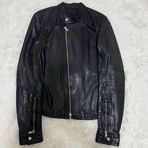 極美品 DIESEL BLACK GOLD 最高級ラムレザージャケット シングルライダースジャケット 羊革 ディーゼルブラックゴールド 黒 ブラック 38