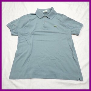 ★LACOSTE/ラコステ 半袖ポロシャツ 3/メンズS～M相当/ブルーグレー/コットン100%/ロゴ刺繍/L1212&1980500029