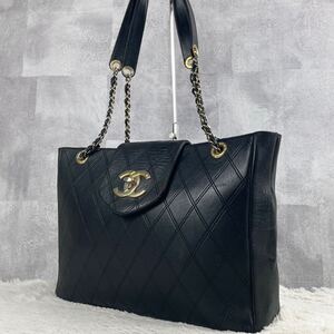 極美品 CHANEL シャネル ビコローレ トート ビジネス ハンド 肩掛け マトラッセ オールレザー ステッチ ココマーク ターンロック メンズ 黒