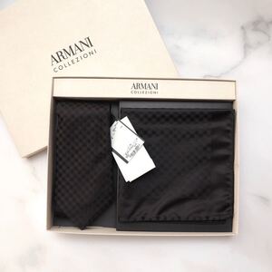 デッドストック ARMANI COLLEZIONI アルマーニコレッツォーニ ネクタイ ポケットチーフ ジョルジオアルマーニ 未使用 ブラック