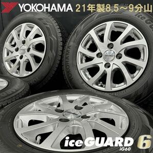 21年製8.5～9分山★ヨコハマ iG60 155/80R13&社外アルミ 4本 №231208-S2 パッソ ブーン等/5B +36 4H 100*13インチホイールスタッドレス