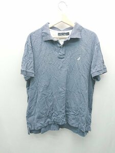 ◇ NAUTICA ヘンリーネック ロゴワンポイント 夏向け カジュアル 半袖 Tシャツ サイズL ブルー メンズ E