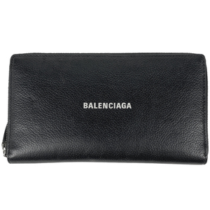 バレンシアガ BALENCIAGA ロゴ ラウンドファスナー 長財布 ラウンドジップ 長財布 レザー ブラック 594317 レディース 【中古】