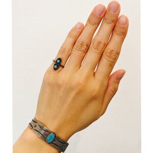 超希少!!Vintage 1960’s Navajo Silver Snake Eyes Turquoise Ring USAナバホビンテージスネークアイズターコイズシルバーリング8号