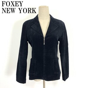 LA4595 フォクシ-ニューヨーク テーラードジャケットFOXEY NEW YORK ジップアップ コーデュロイ 綿 黒 40