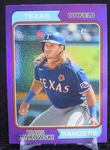 2023 Topps Heritage Chrome Refractor Purple Travis Jankowski MLB カード Texas Rangers