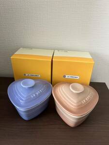 LE CREUSET ル・クルーゼ　ラムカン・ダムール 910031-00 陶器オーブンウェア 2個　パープル　ベージュ　ハート型 未使用品 箱付き