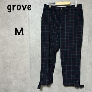 【grove】グローブ（M）クロップドパンツ＊チェック柄＊裾リボン＊ストレッチ＊