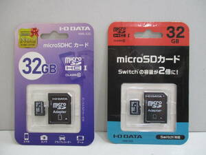 雑貨☆I・O DATA　microSDHCカード+カードアダプター付　32GB　HMS-32G　2枚セット　未開封品　(き)