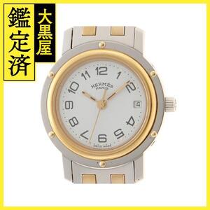 HERMES　エルメス　クリッパーコンビ　CL4.220　ホワイト文字盤　GP/SS　レディース腕時計【207】 2148103740305