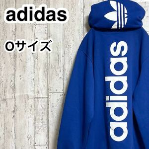 【海外限定モデル】adidas originals アディダス オリジナルス パーカー Oサイズ ブルー バックプリント 裏起毛 23-264