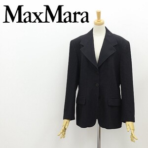 美品◆Max Mara マックスマーラ ストレッチ ストライプ柄 3釦 ジャケット 黒 ブラック 44