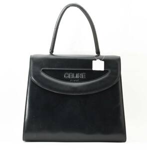 1円 CELINE ヴィンテージ セリーヌ レザー ハンドバッグ トップハンドル ロゴ 内側赤 クラシカル フラップ 24-1965