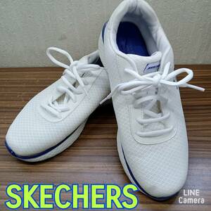 靴 ◆ SKECHERS ◆ スニーカー US ８ 約２６ｃｍ 白 xブルーライン ◆ スケッチャーズ ◆ メンズ シューズ