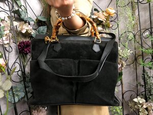 ●超美品●GUCCI グッチ●バンブー●スエード カーフ レザー 本革●2way ハンド バッグ●黒●G金具●肩掛け●A4 収納 書類 かばん●Js53006