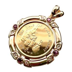 ピーターラビット金貨 ジブラルタル エリザベス女王 1/10オンス 1994年 7.5g K18/24 純金 ルビー 0.27 ダイヤモンド 0.08 Gold