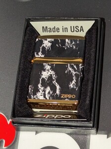 ZIPPO マーブルプリント ４面加工 ソリッドブラスベース 金色ユニット 大理石調 ジッポー ２２年製