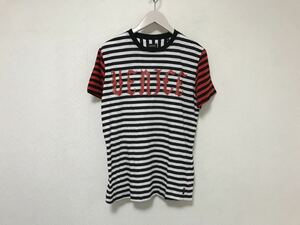 本物ディーゼルDIESELコットンボーダー柄プリント半袖Tシャツビジネススーツサーフアメカジメンズ白ホワイトS