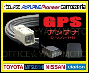 GPSアンテナケーブル (コード約3m) グレー角型 アースプレート付 パナソニック 三菱 アルパイン ケンウッド クラリオン ホンダ ナビ 2c