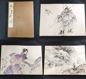 Y392 彩色 絵入 肉筆 林五龍◆指墨弄彩◆画帖 作品集 原画 人物 風景ほか 大本 戦前 時代物 浮世絵UKIYOE 骨董古美術古典籍古文書和本古書