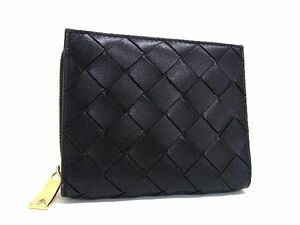 1円 ■極美品■ BOTTEGA VENETA ボッテガヴェネタ イントレチャート レザー 二つ折り 財布 ウォレット 小銭入れ ブラック系 FD2393