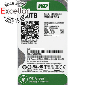 【中古】Western Digital製HDD WD30EZRX 3TB SATA600 0～100時間以内 [管理:1050009891]