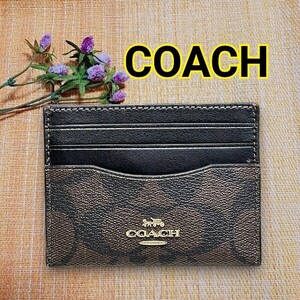 ◆COACH コーチ カードケース シグネチャー ロゴ CH415 IMAA8 ブラウン/ブラック レザー パスケース 定期入れ 名刺入れ