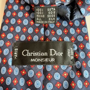 Christian Dior(クリスチャンディオール)紺赤四角水色涙ネクタイ