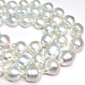 1円〜!!●南洋白蝶真珠3連ネックレス●J 約144.9g 約42.0cm 約8.0-11.4mm珠 pearl necklace jewelry パール プリンセス DA5/DB5 B176