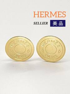 【美品】HERMES エルメス SELLIER セリエ ゴールドカラー イヤリング