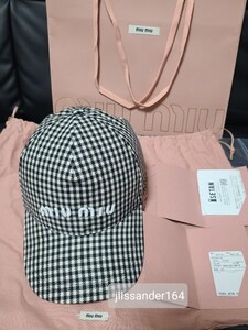 miumiu チェック　キャップ　サイズM 国内店舗購入　白　黒　ミュウミュウ　