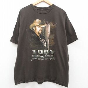 XL/古着 半袖 ビンテージ ロック バンド Tシャツ メンズ 00s トビーキース 大きいサイズ クルーネック 茶 ブラウン 23aug29